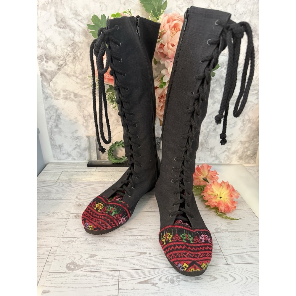 Festival Fabric Lace up Boots by Siamese Dream Handmade Thailand Size 7.5 NWOT - Picture 2 of 16
